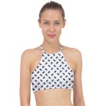 Fly Phot Motif Seamless Black And White Pattern Halter Bikini Top