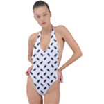 Fly Phot Motif Seamless Black And White Pattern Backless Halter One Piece Swimsuit