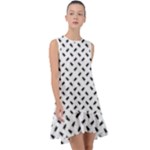 Fly Phot Motif Seamless Black And White Pattern Frill Swing Dress