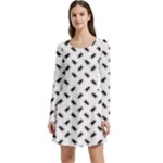 Fly Phot Motif Seamless Black And White Pattern Long Sleeve Velour Skater Dress