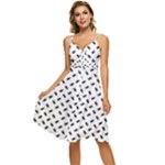 Fly Phot Motif Seamless Black And White Pattern Sleeveless Tie Front Chiffon Dress