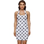 Fly Phot Motif Seamless Black And White Pattern Sleeveless Wide Square Neckline Ruched Bodycon Dress