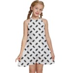 Fly Phot Motif Seamless Black And White Pattern Kids  Halter Collar Waist Tie Chiffon Dress