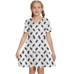 Fly Phot Motif Seamless Black And White Pattern Kids  Short Sleeve Tiered Mini Dress