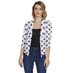 Fly Phot Motif Seamless Black And White Pattern Women s Draped Front 3/4 Sleeve Shawl Collar Jacket