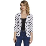 Fly Phot Motif Seamless Black And White Pattern Women s One-Button 3/4 Sleeve Short Jacket