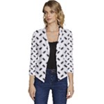 Fly Phot Motif Seamless Black And White Pattern Women s Casual 3/4 Sleeve Spring Jacket