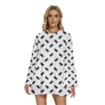 Fly Phot Motif Seamless Black And White Pattern Round Neck Long Sleeve Bohemian Style Chiffon Mini Dress