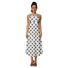 Sleeveless Cross Front Cocktail Midi Chiffon Dress 