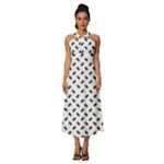 Fly Phot Motif Seamless Black And White Pattern Sleeveless Cross Front Cocktail Midi Chiffon Dress