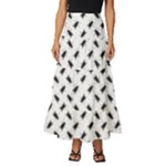 Fly Phot Motif Seamless Black And White Pattern Tiered Ruffle Maxi Skirt