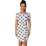 Fly Phot Motif Seamless Black And White Pattern Fitted Knot Split End Bodycon Dress