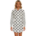 Fly Phot Motif Seamless Black And White Pattern Womens Long Sleeve Shirt Dress