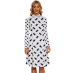 Fly Phot Motif Seamless Black And White Pattern Long Sleeve Shirt Collar A-Line Dress