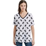 Fly Away in Black & White  V-Neck Split Shoulder Casual T-Shirt