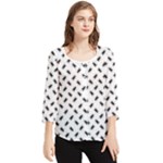 Fly Away in Black & White  Chiffon Quarter Sleeve Blouse