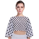 Fly Away in Black & White  Tie Back Butterfly Sleeve Chiffon Top