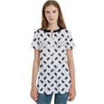 Fly Away in Black & White  Women s Zip Front V-Neck Short Sleeve Casual Top Pocket Shirt