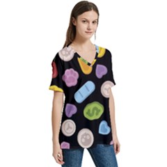 V-Neck Split Shoulder Casual T-Shirt 