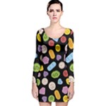 Ecstasy pills pattern Long Sleeve Velvet Bodycon Dress