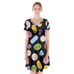 Ecstasy pills pattern Short Sleeve V-neck Flare Dress