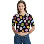 Ecstasy pills pattern Women s Round Neck Short Sleeve Crop Top