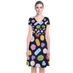 Ecstasy pills pattern Short Sleeve Front Wrap Dress