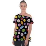 Ecstasy pills pattern Off Shoulder Tie-Up T-Shirt