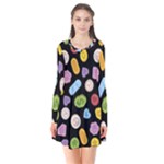 Ecstasy pills pattern Long Sleeve V-neck Flare Dress