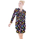 Ecstasy pills pattern Button Long Sleeve Dress