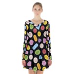 Ecstasy pills pattern Long Sleeve Velvet V-neck Dress