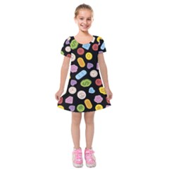 Ecstasy pills pattern Kids  Short Sleeve Velvet Dress from ArtsNow.com