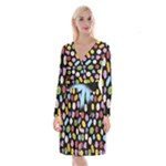 Ecstasy pills pattern Long Sleeve Velvet Front Wrap Dress