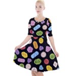 Ecstasy pills pattern Quarter Sleeve A-Line Dress With Pockets