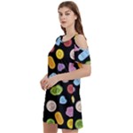 Ecstasy pills pattern Women s Cold Shoulder Round Neck Mini Dress