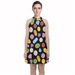 Ecstasy pills pattern Velvet Halter Neckline Dress 