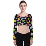 Ecstasy pills pattern Velvet Long Sleeve Crop Top