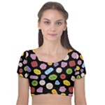 Ecstasy pills pattern Velvet Short Sleeve Crop Top 