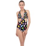 Ecstasy pills pattern Halter Front Plunge Swimsuit