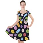 Ecstasy pills pattern Cap Sleeve Midi Dress With Pockets