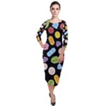 Ecstasy pills pattern Quarter Sleeve Midi Velour Bodycon Dress