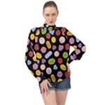 Ecstasy pills pattern High Neck Long Sleeve Chiffon Top