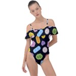 Ecstasy pills pattern Frill Detail One Piece Swimsuit