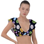 Ecstasy pills pattern Plunge Frill Sleeve Bikini Top