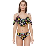 Ecstasy pills pattern Ruffle Edge Tie Up Bikini Set	