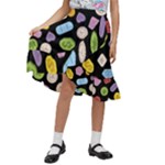 Ecstasy pills pattern Kids  Ruffle Flared Wrap Midi Skirt