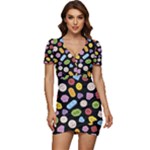 Ecstasy pills pattern Low Cut Cap Sleeve Mini Dress