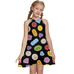 Kids  Halter Collar Waist Tie Chiffon Dress 