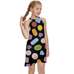 Kids  Halter Collar Waist Tie Chiffon Dress 