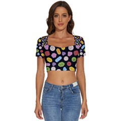 Short Sleeve Square Neckline Crop Top  